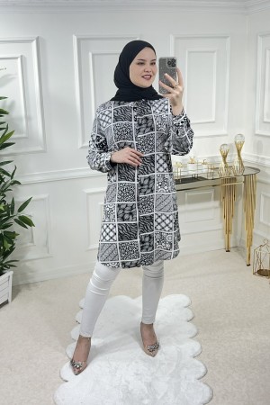 Sinem Viskon Gömlek  Beyaz Karma Kareli