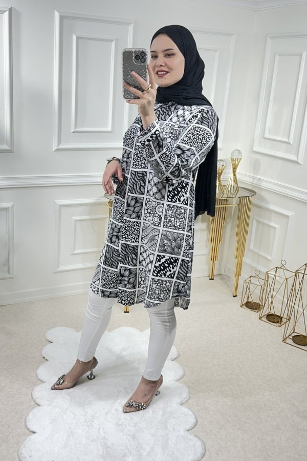 Sinem Viskon Gömlek Beyaz Karma Kareli Sinem Viskon Gömlek Beyaz Karma Kareli