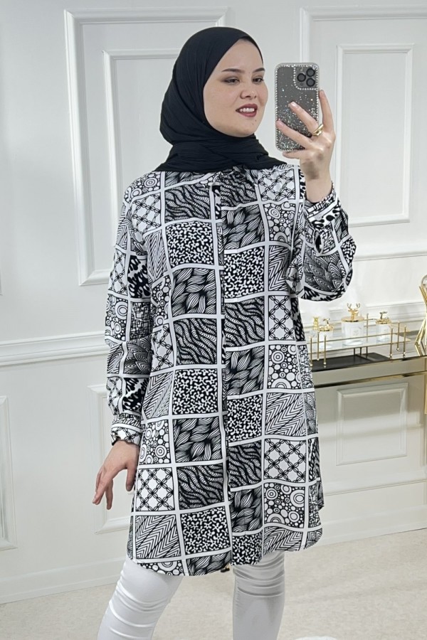 Sinem Viskon Gömlek Beyaz Karma Kareli Sinem Viskon Gömlek Beyaz Karma Kareli