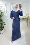 Büyük Beden Baskılı Krep Kumaş Elbise 68 Bedene Kadar Mavi Kot Desen