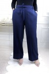 Bol Paça Yan Cepli Dabıl Kumaş Pantolon  Lacivert