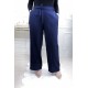 Bol Paça Yan Cepli Dabıl Kumaş Pantolon  Lacivert