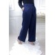 Bol Paça Yan Cepli Dabıl Kumaş Pantolon  Lacivert