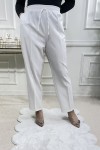 Dar Paça Beli Lastikli Dabıl Kumaş Pantolon  Ekru