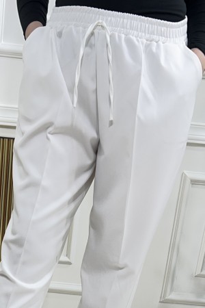 Dar Paça Beli Lastikli Dabıl Kumaş Pantolon Ekru Dar Paça Beli Lastikli Dabıl Kumaş Pantolon Ekru