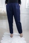Dar Paça Beli Lastikli Dabıl Kumaş Pantolon  Lacivert