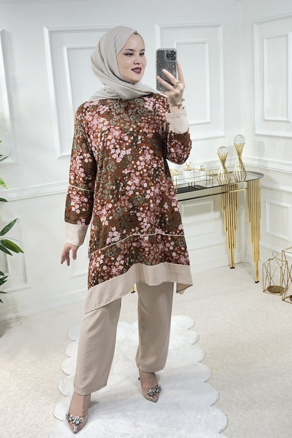 Şevval Viskon İkili Takım  Kiremit Çıtır Desen