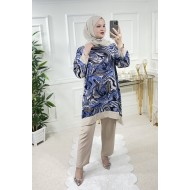 Şevval Viskon İkili Takım  Mavi Dalga Desen