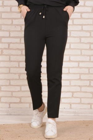 Miraç Dar Paça Pamuk Ayrobin Pantolon - Siyah