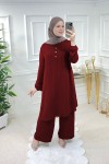 Büyük Beden Ayrobin Düğme Detaylı İkili Takım  Bordo