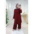 Büyük Beden Ayrobin Düğme Detaylı İkili Takım  Bordo