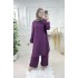 Büyük Beden Ayrobin Düğme Detaylı İkili Takım  Koyu Mor