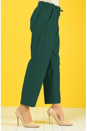 Dar Paça Dabıl Krep Lastikli Bel Pantolon  Nefti