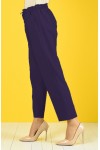 Dar Paça Dabıl Krep Lastikli Bel Pantolon  Koyu Mor