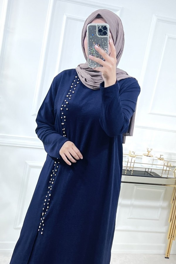 Zinnure Büyük Beden İncili Takım  Lacivert