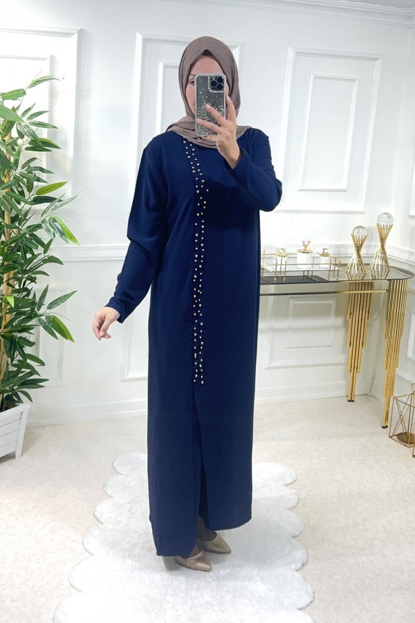 Zinnure Büyük Beden İncili Takım  Lacivert