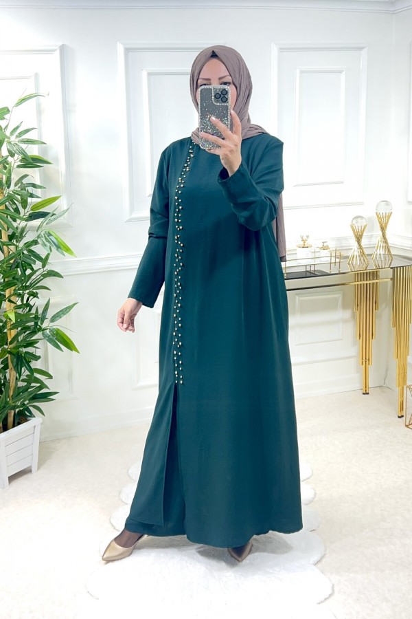 Zinnure Büyük Beden İncili Takım Zümrüt Zinnure Büyük Beden İncili Takım Zümrüt