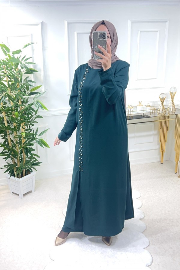 Zinnure Büyük Beden İncili Takım Zümrüt Zinnure Büyük Beden İncili Takım Zümrüt