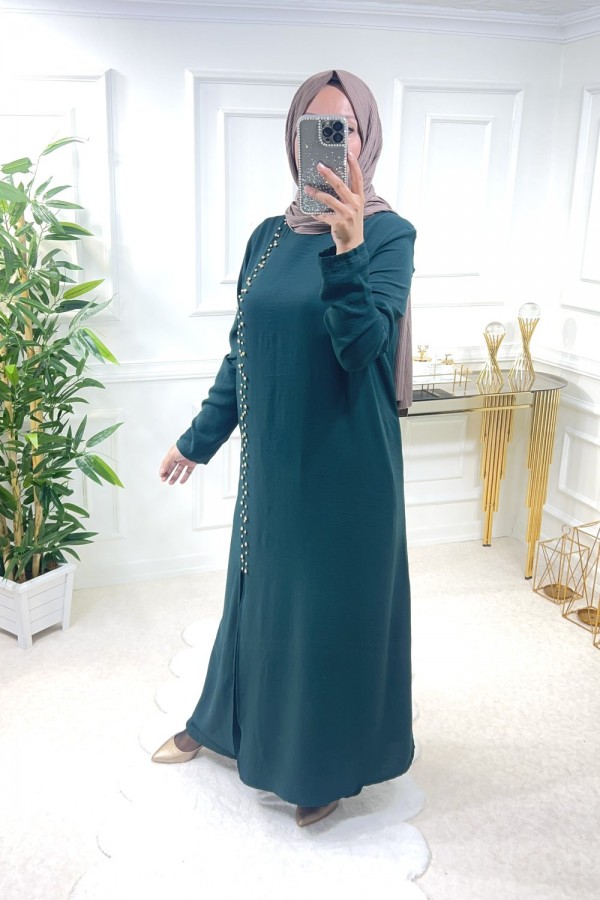 Zinnure Büyük Beden İncili Takım Zümrüt Zinnure Büyük Beden İncili Takım Zümrüt