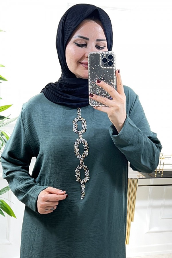 Afet Büyük Beden Taşlı Takım  Haki