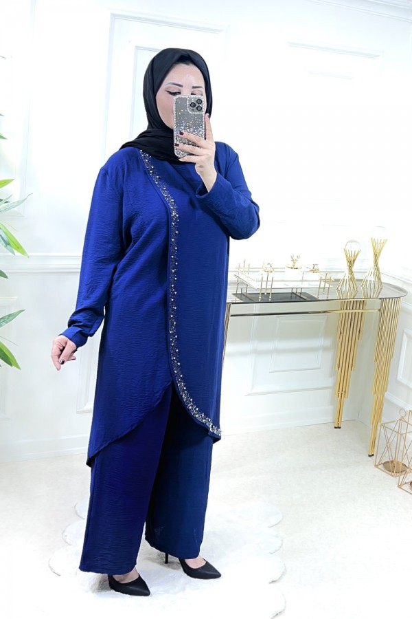 Şimal Büyük Beden Taşlı Takım İndigo Şimal Büyük Beden Taşlı Takım İndigo