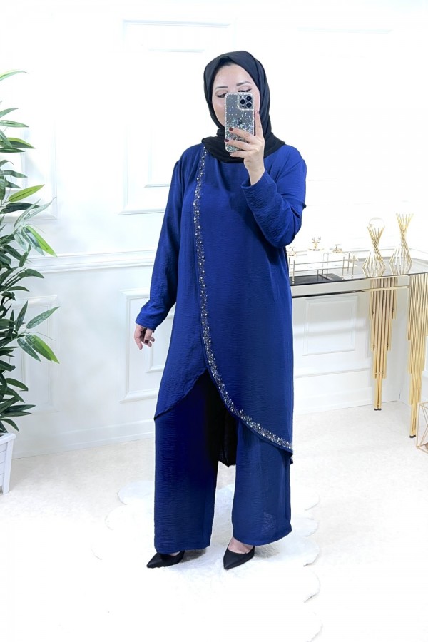 Şimal Büyük Beden Taşlı Takım İndigo Şimal Büyük Beden Taşlı Takım İndigo