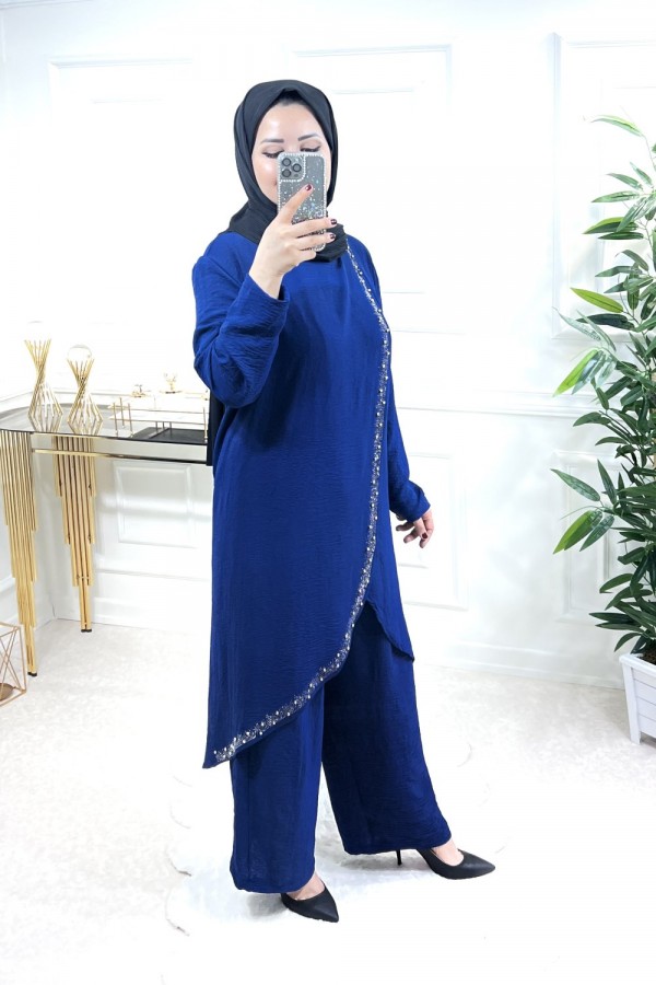 Şimal Büyük Beden Taşlı Takım İndigo Şimal Büyük Beden Taşlı Takım İndigo