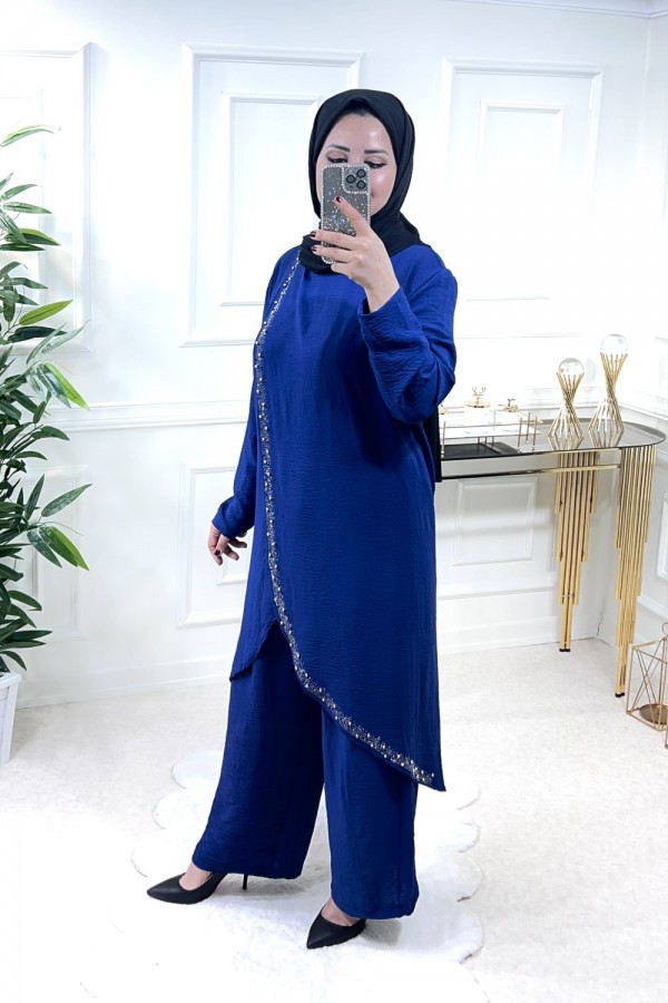 Şimal Büyük Beden Taşlı Takım İndigo Şimal Büyük Beden Taşlı Takım İndigo