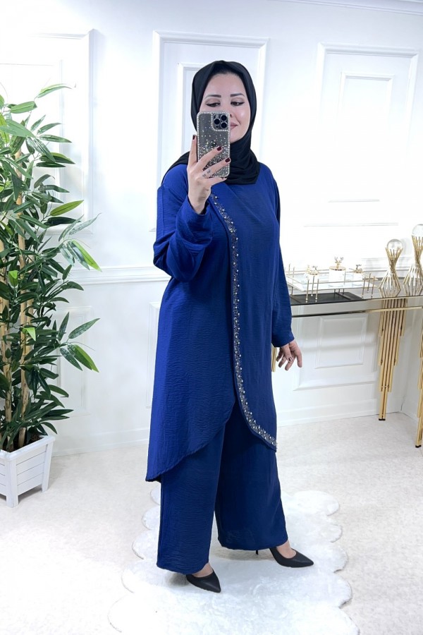 Şimal Büyük Beden Taşlı Takım İndigo Şimal Büyük Beden Taşlı Takım İndigo