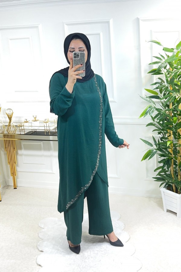 Şimal Büyük Beden Taşlı Takım Zümrüt Şimal Büyük Beden Taşlı Takım Zümrüt