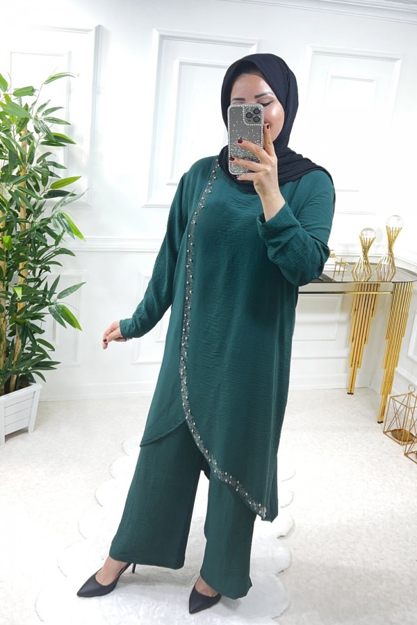 Şimal Büyük Beden Taşlı Takım Zümrüt Şimal Büyük Beden Taşlı Takım Zümrüt