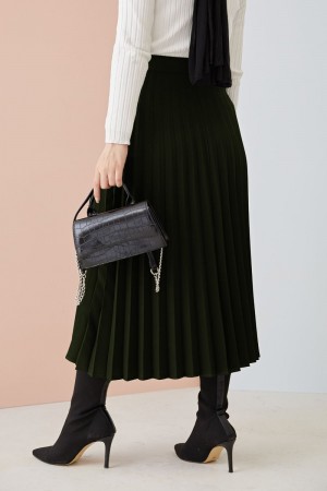 Selen Büyük Beden İthal Skuba Piliseli Etek  Haki