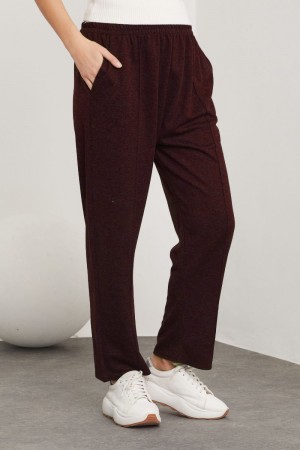 Ecrin Büyük Beden Yün Pantolon - Bordo