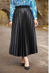 Pr Şevval Deri Görünümlü Piliseli Etek - Siyah