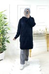 Jade Büyük Beden Kalın Polar Kapüşonlu Tunik - Lacivert