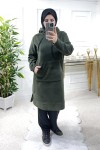 Jade Büyük Beden Kalın Polar Kapüşonlu Tunik - Haki