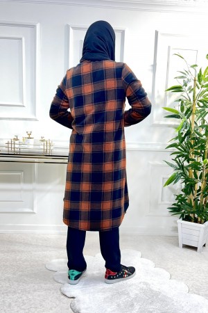 Ayşil Büyük Beden Oversize Kalın Polar Gömlek - Kiremit Dama