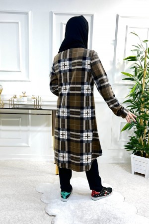 Ayşil Büyük Beden Oversize Kalın Polar Gömlek - Kahve Pencere