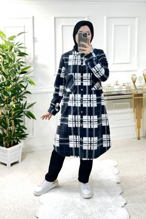 Ayşil Büyük Beden Oversize Kalın Polar Gömlek - Antrasit Pencere