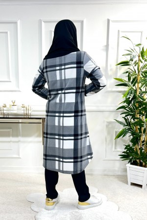 Ayşil Büyük Beden Oversize Kalın Polar Gömlek - Antrasit İki Çizgili