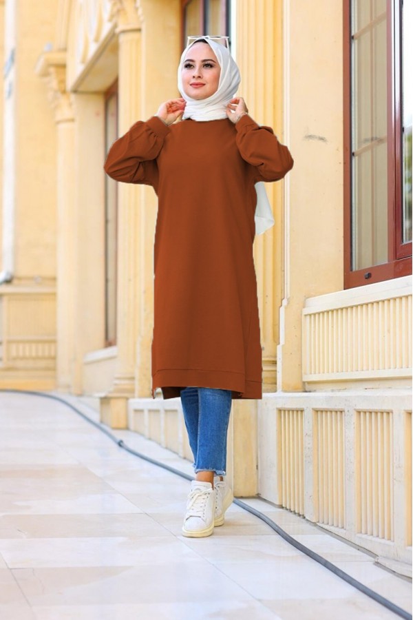 Mehtap Büyük Beden İki İplik Tunik - Taba Mehtap Büyük Beden İki İplik Tunik - Taba