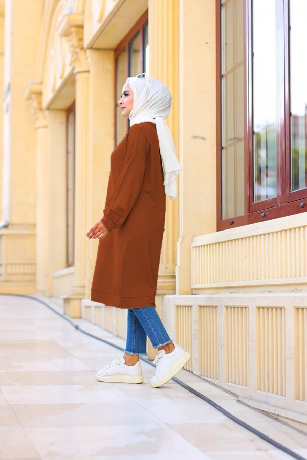 Mehtap Büyük Beden İki İplik Tunik - Taba Mehtap Büyük Beden İki İplik Tunik - Taba