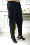 Büyük Beden Cepli Kışlık Lastikli Kaşe Pantolon - Siyah Benek