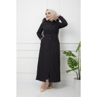 Mayda Büyük Beden Tam Boy İçi Kürklü Kaban - Siyah Mayda Büyük Beden Tam Boy İçi Kürklü Kaban - Siyah