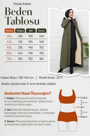 Mayda Büyük Beden Tam Boy İçi Kürklü Kaban - Siyah Mayda Büyük Beden Tam Boy İçi Kürklü Kaban - Siyah