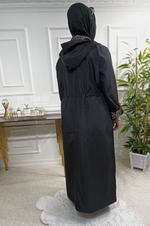 Setenay Tam Boy İçi Leoparlı Duble Kol Trenç-Siyah Setenay Tam Boy İçi Leoparlı Duble Kol Trenç-Siyah