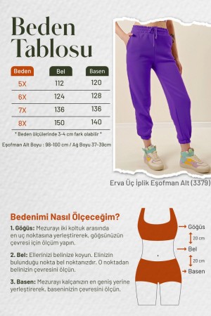 Büyük Beden Erva Üç İplik Paçası Lastikli Eşofman Alt - Zümrüt