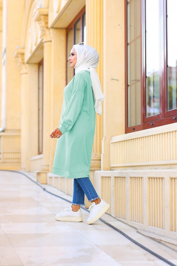 Mehtap Büyük Beden İki İplik Tunik - Mint Mehtap Büyük Beden İki İplik Tunik - Mint