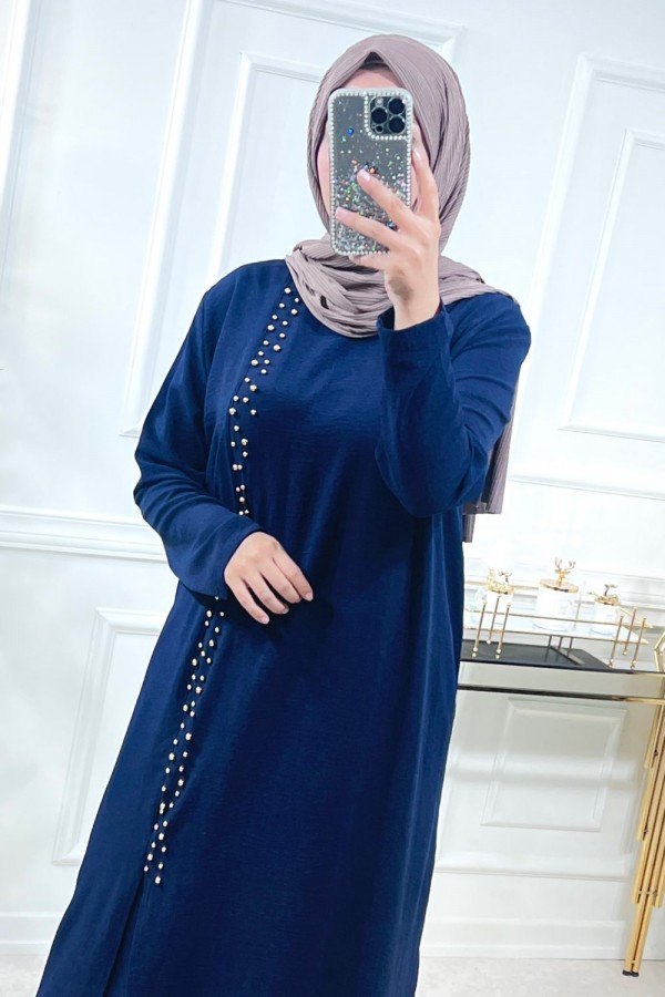 Zinnure Büyük Beden İncili Takım - İndigo Zinnure Büyük Beden İncili Takım - İndigo