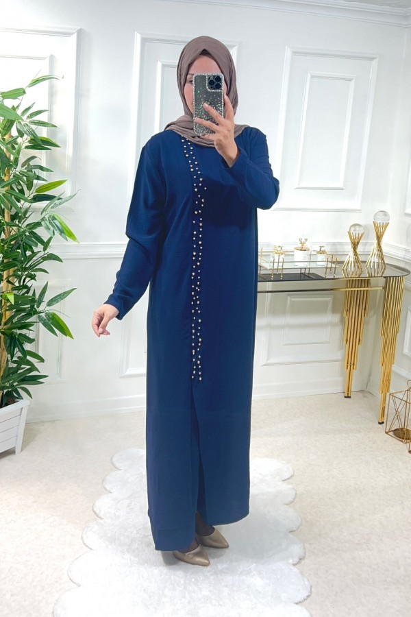 Zinnure Büyük Beden İncili Takım - İndigo Zinnure Büyük Beden İncili Takım - İndigo